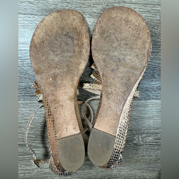 Loeffler Randall Shoes sz:9B Gold Sandals Vero Cuoio Leather Snake Skin print - Picture 9 of 11